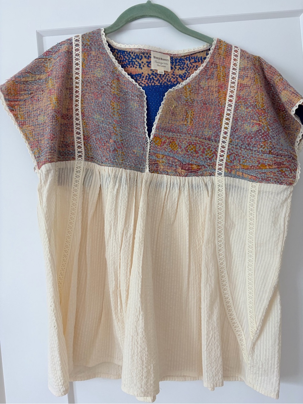 Cost Plus World Market Cream Tunic with Multicolor Woven Yoke